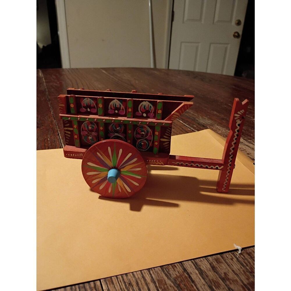Fragile Hand Painted Costa Rican Folk Art Wooden Souvenir Ox Cart Carreta